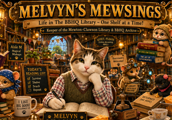 **SERIES TWO** Melvyn’s Mewsings ~ Episode 1 ~ Life in The BBHQ Library ~ One Shelf at a Time! **PLUS** Friday Fill-ins Blog Hop