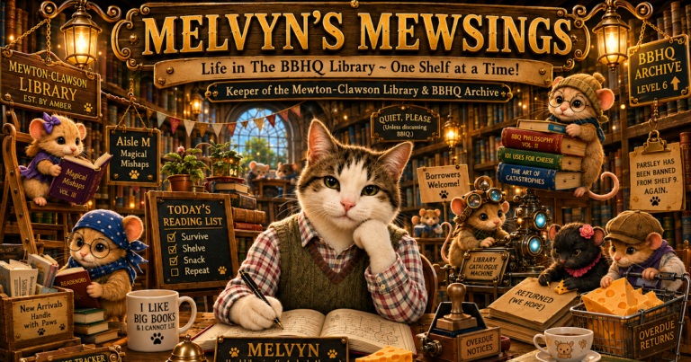 **SERIES TWO** Melvyn’s Mewsings ~ Episode 1 ~ Life in The BBHQ Library ~ One Shelf at a Time! **PLUS** Friday Fill-ins Blog Hop