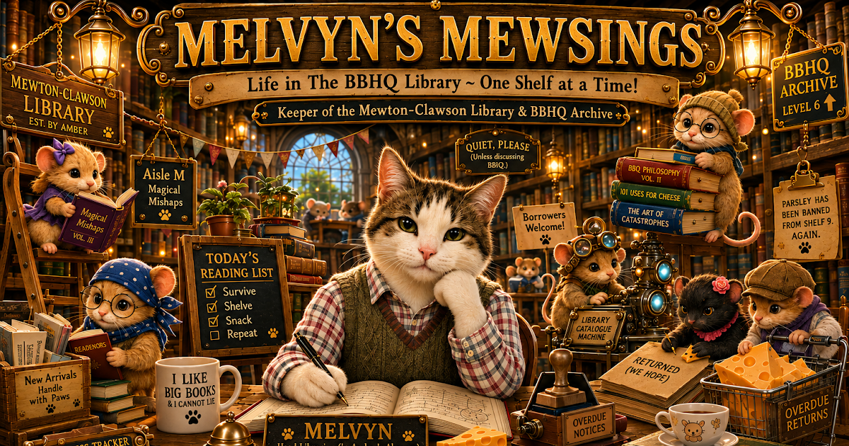 **SERIES TWO** Melvyn’s Mewsings ~ Episode 1 ~ Life in The BBHQ Library ~ One Shelf at a Time! **PLUS** Friday Fill-ins Blog Hop